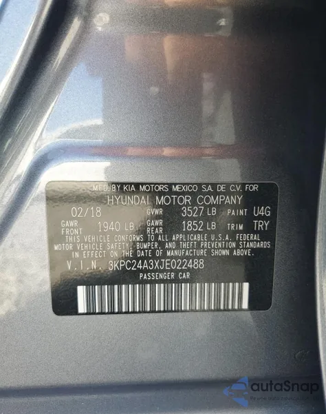 2018 Hyundai Accent Se from USA, damaged, VIN 3KPC24A3XJE022488